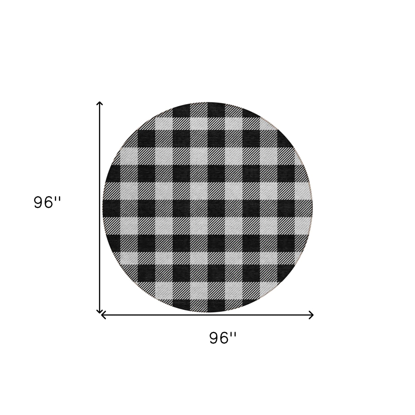 Tabselect Home Line 8' Black Gray And Ivory Round Plaid Washable Indoor Outdoor Area Rug