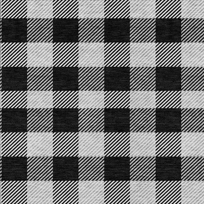 Tabselect Home Line 8' X 10' Black Gray And Ivory Plaid Washable Indoor Outdoor Area Rug