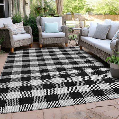 Tabselect Home Line 8' X 10' Black Gray And Ivory Plaid Washable Indoor Outdoor Area Rug