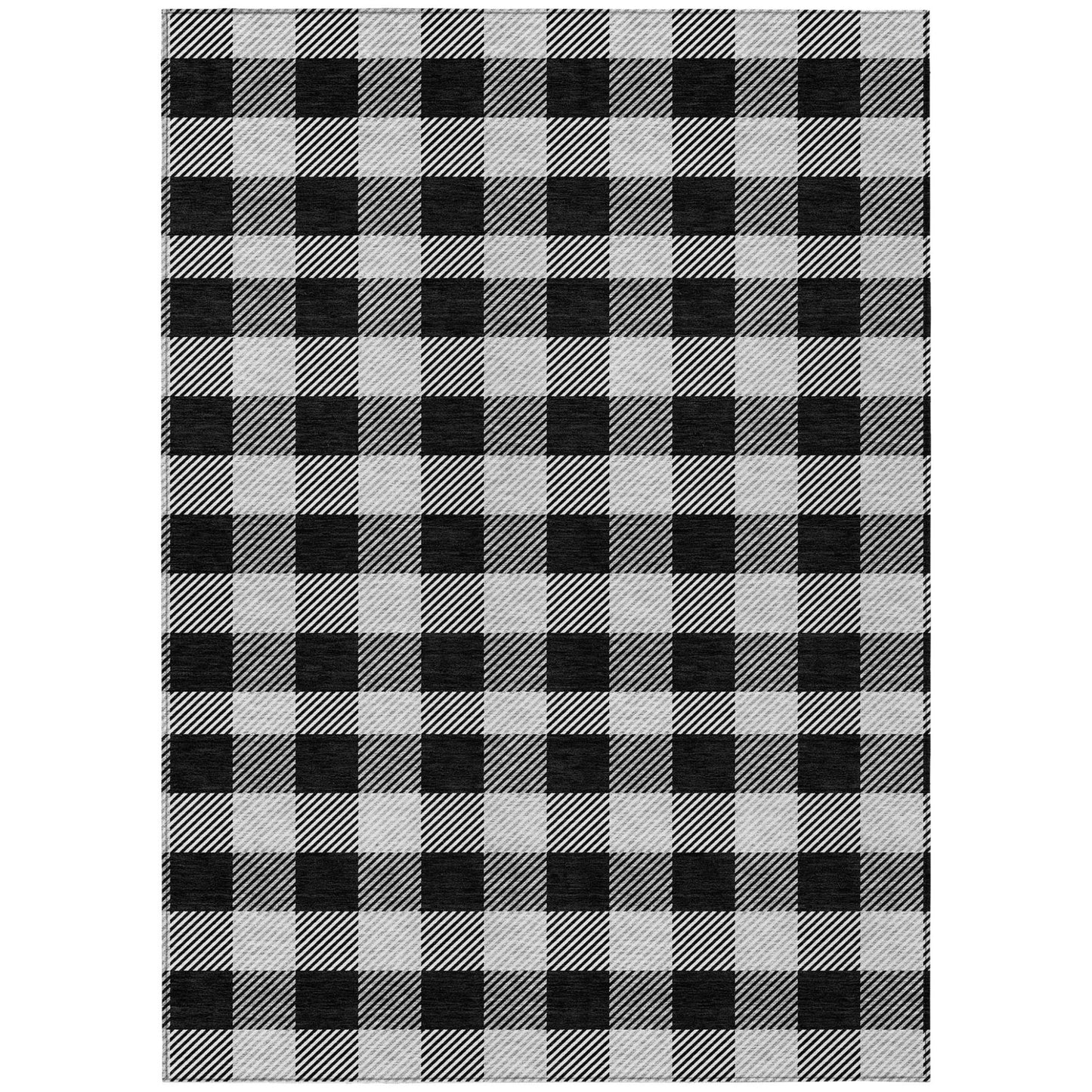 Tabselect Home Line 8' X 10' Black Gray And Ivory Plaid Washable Indoor Outdoor Area Rug