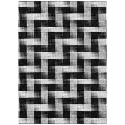 Tabselect Home Line 8' X 10' Black Gray And Ivory Plaid Washable Indoor Outdoor Area Rug