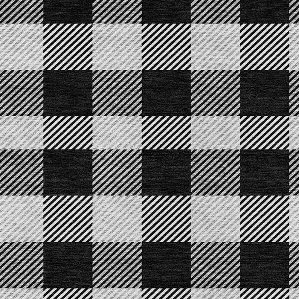 Tabselect Home Line 8' X 10' Black Gray And Ivory Plaid Washable Indoor Outdoor Area Rug