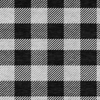 Tabselect Home Line 8' X 10' Black Gray And Ivory Plaid Washable Indoor Outdoor Area Rug