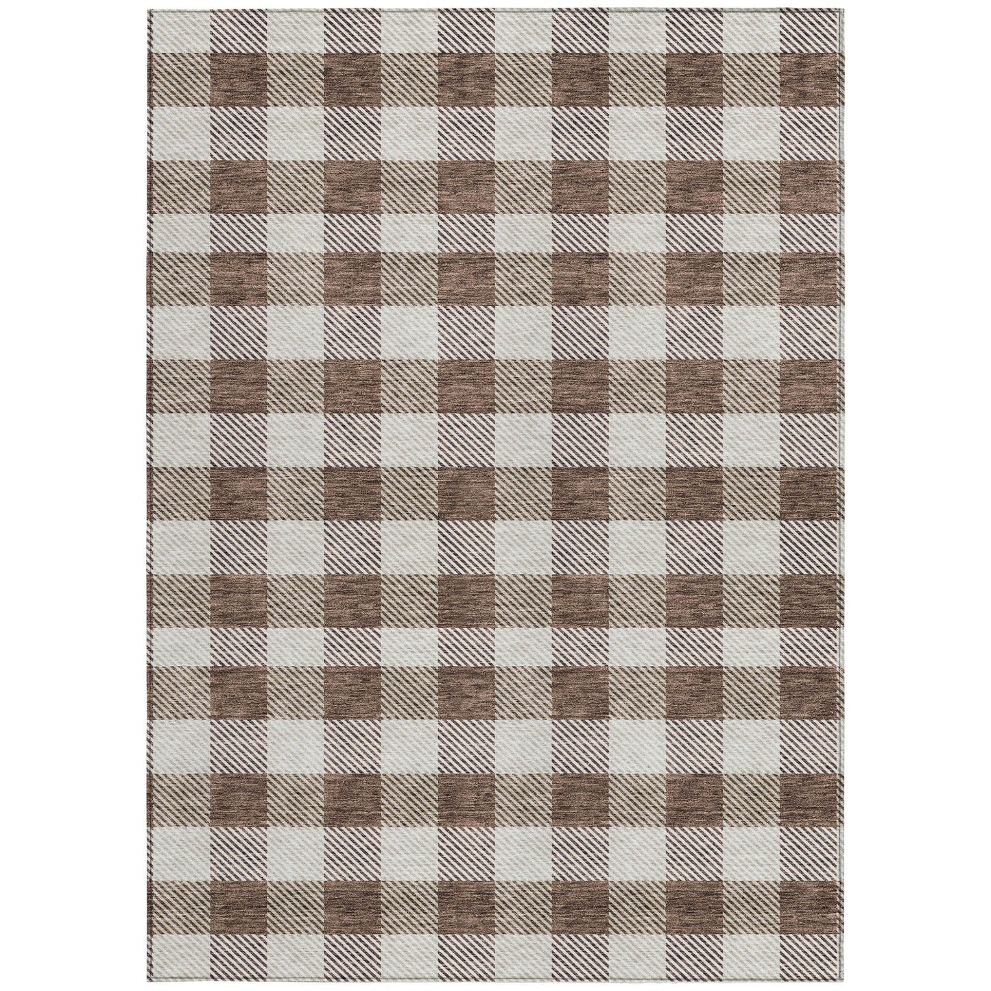 Tabselect Home Line 5' X 8' Brown And Beige Plaid Washable Indoor Outdoor Area Rug