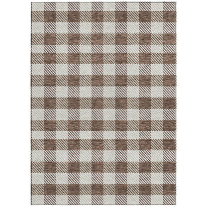 Tabselect Home Line 5' X 8' Brown And Beige Plaid Washable Indoor Outdoor Area Rug