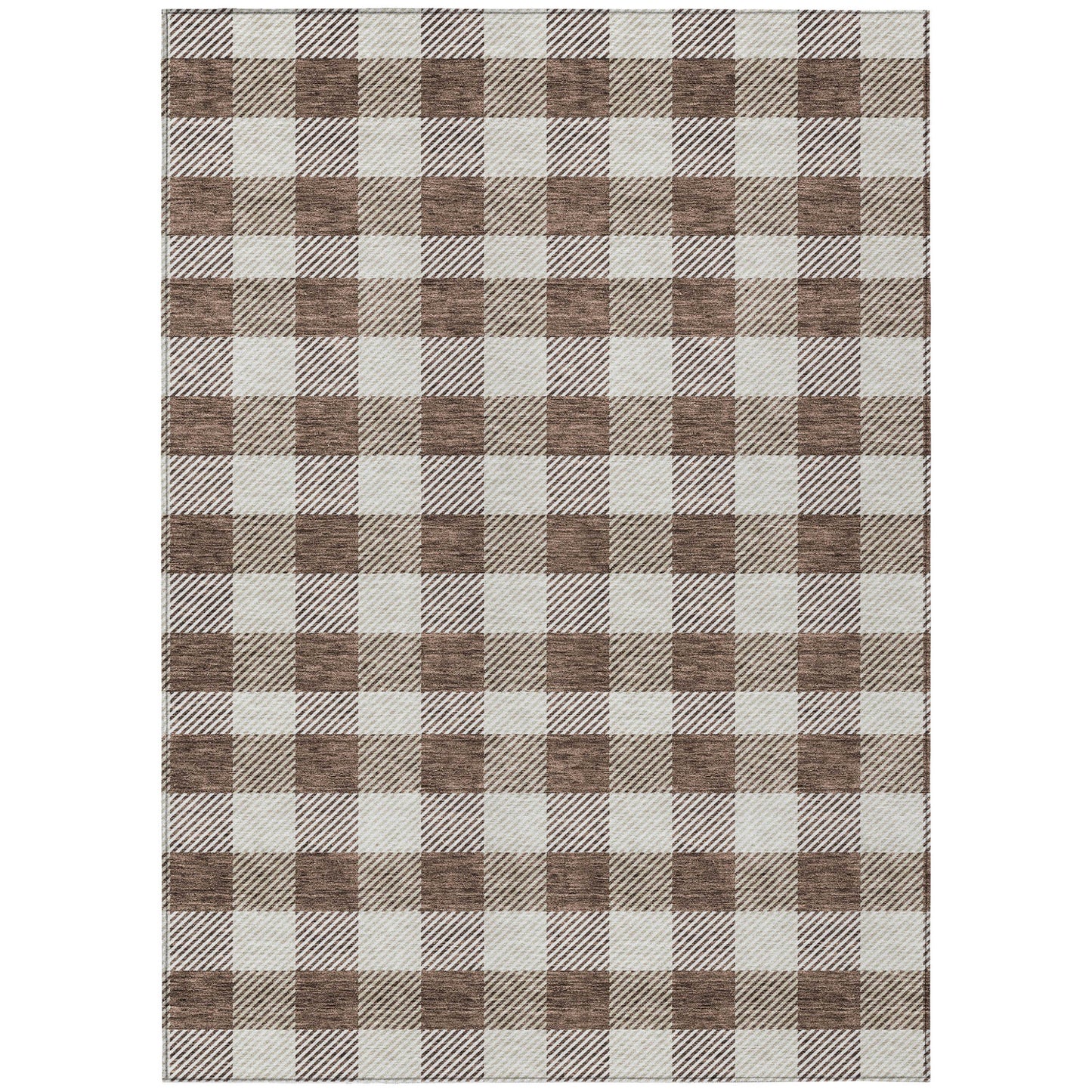 Tabselect Home Line 5' X 8' Brown And Beige Plaid Washable Indoor Outdoor Area Rug