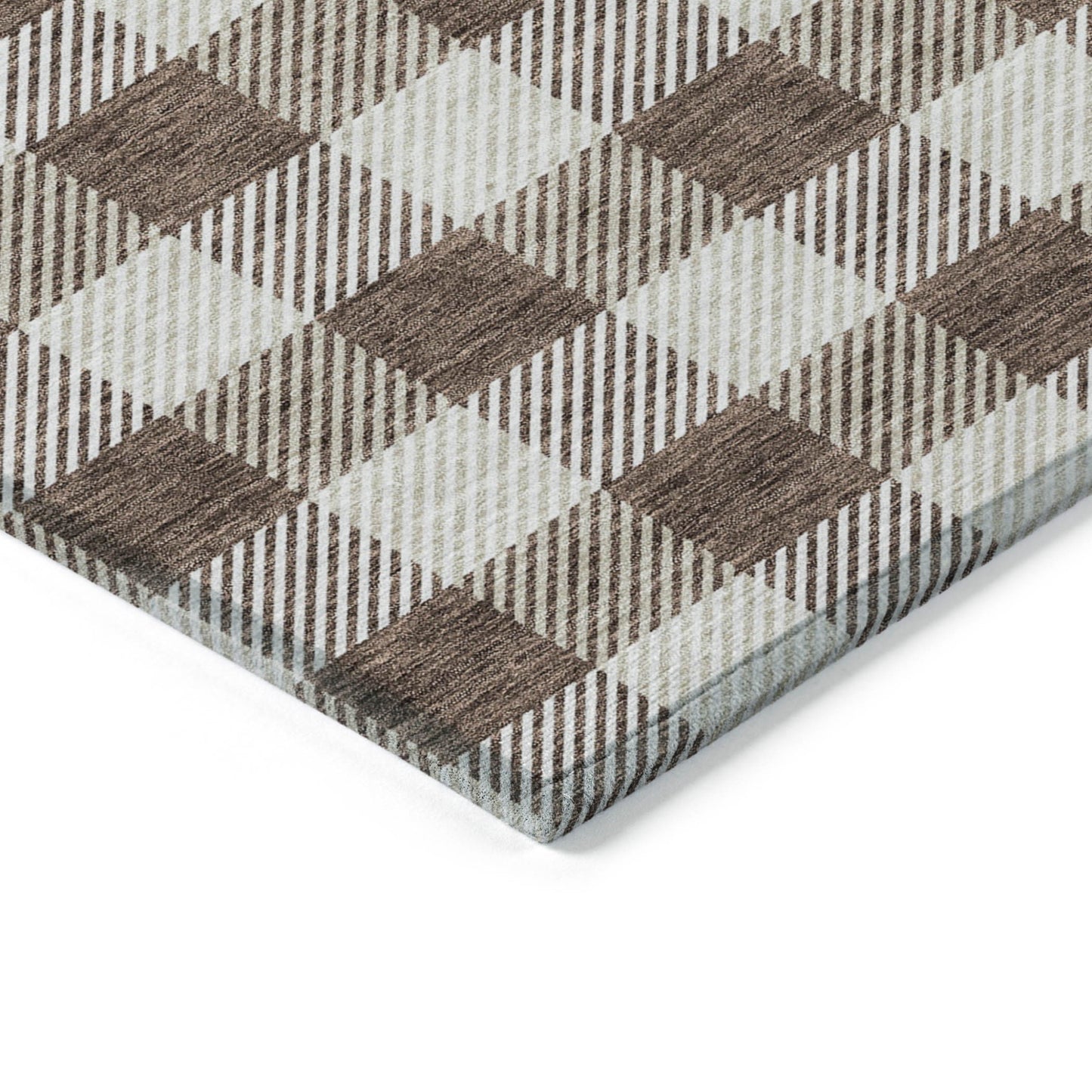 Tabselect Home Line 5' X 8' Brown And Beige Plaid Washable Indoor Outdoor Area Rug