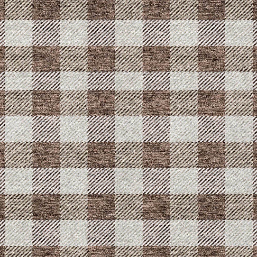 Tabselect Home Line 5' X 8' Brown And Beige Plaid Washable Indoor Outdoor Area Rug