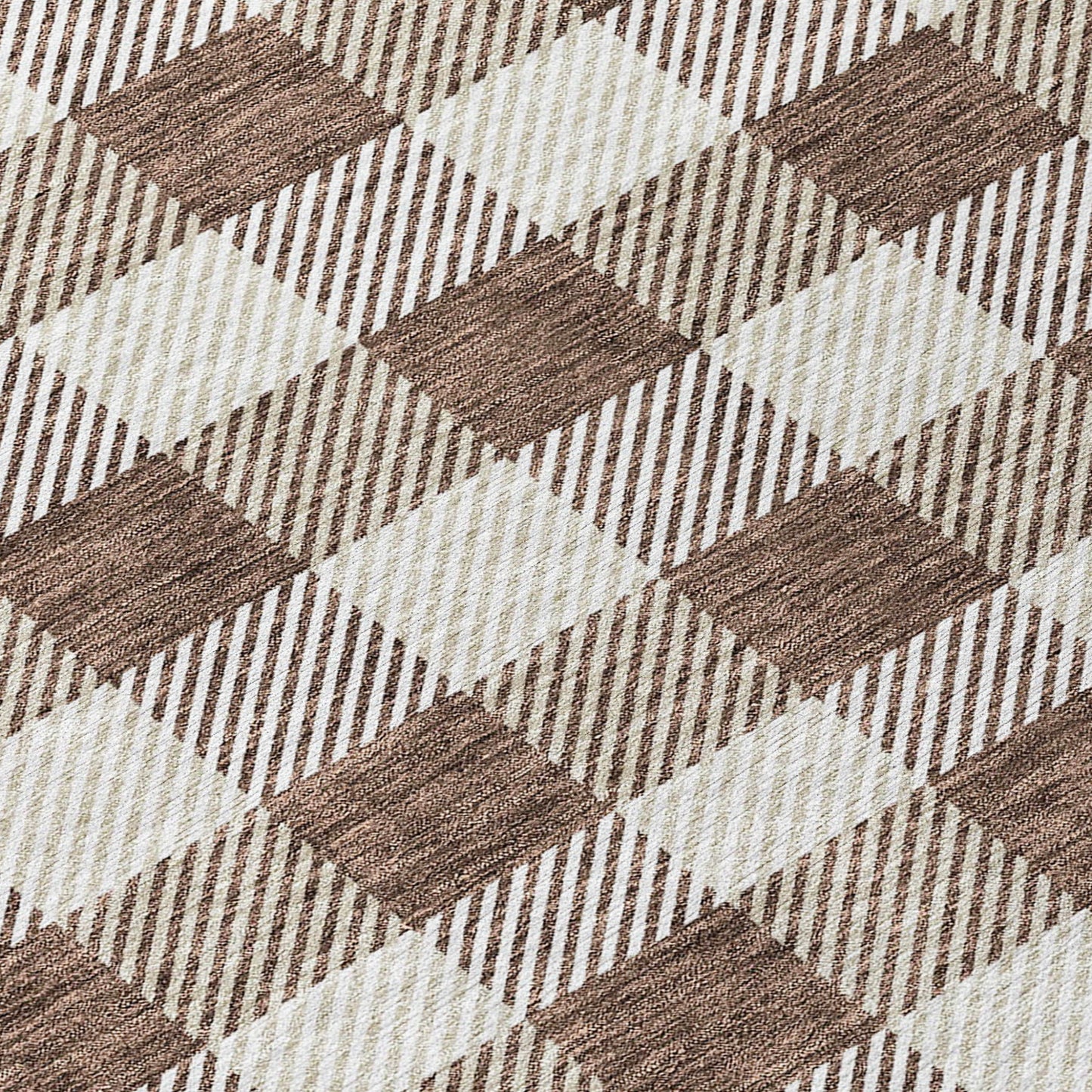 Tabselect Home Line 8' Brown And Beige Round Plaid Washable Indoor Outdoor Area Rug