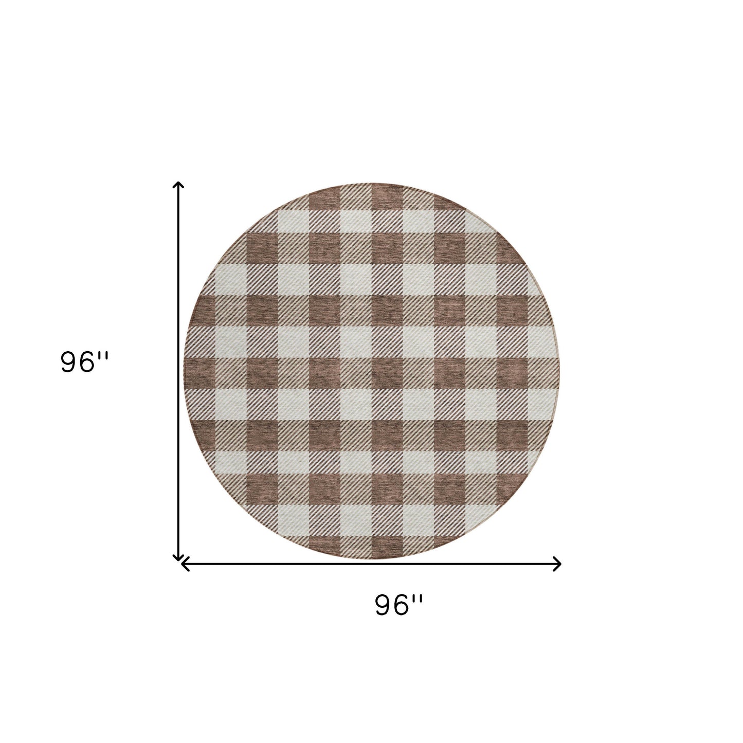Tabselect Home Line 8' Brown And Beige Round Plaid Washable Indoor Outdoor Area Rug