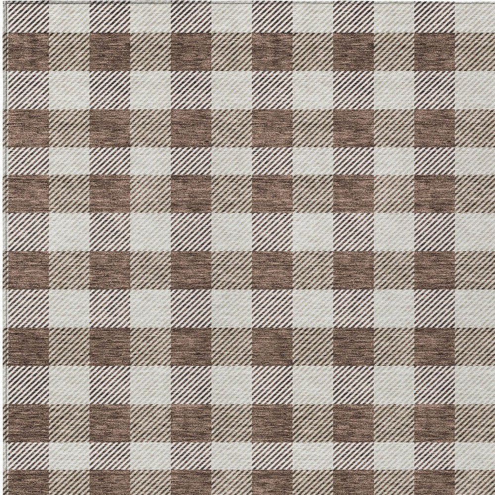Tabselect Home Line 8' X 10' Brown And Beige Plaid Washable Indoor Outdoor Area Rug