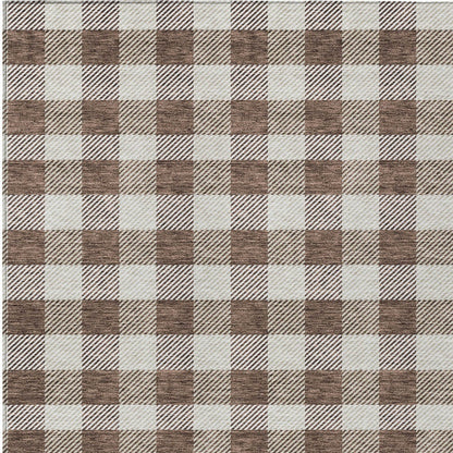 Tabselect Home Line 8' X 10' Brown And Beige Plaid Washable Indoor Outdoor Area Rug