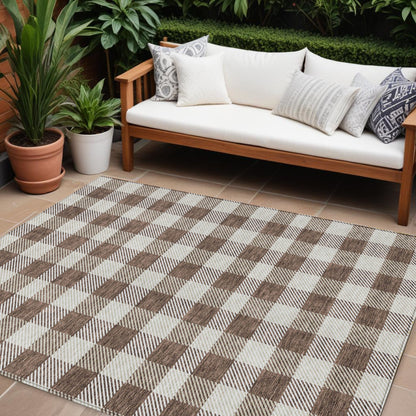 Tabselect Home Line 8' X 10' Brown And Beige Plaid Washable Indoor Outdoor Area Rug