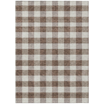 Tabselect Home Line 8' X 10' Brown And Beige Plaid Washable Indoor Outdoor Area Rug