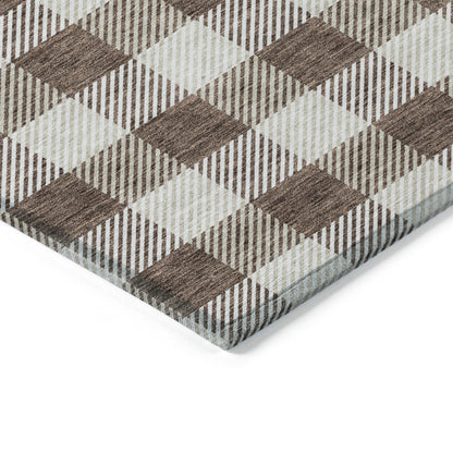 Tabselect Home Line 8' X 10' Brown And Beige Plaid Washable Indoor Outdoor Area Rug