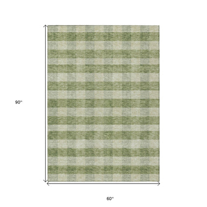Tabselect Home Line 5' X 8' Green And Light Green Plaid Washable Indoor Outdoor Area Rug