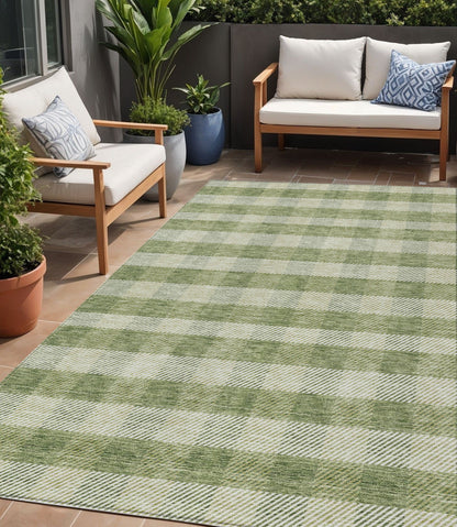 Tabselect Home Line 5' X 8' Green And Light Green Plaid Washable Indoor Outdoor Area Rug