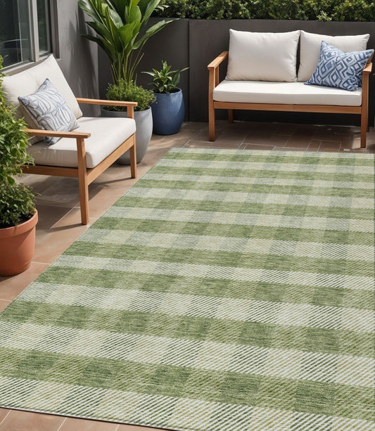 Tabselect Home Line 5' X 8' Green And Light Green Plaid Washable Indoor Outdoor Area Rug