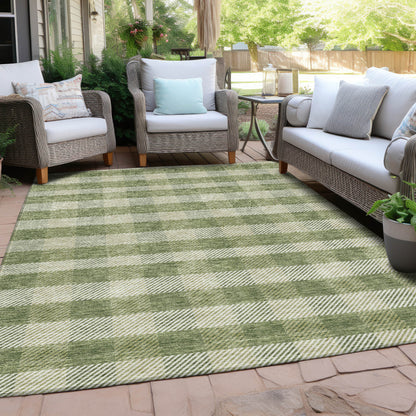 Tabselect Home Line 5' X 8' Green And Light Green Plaid Washable Indoor Outdoor Area Rug