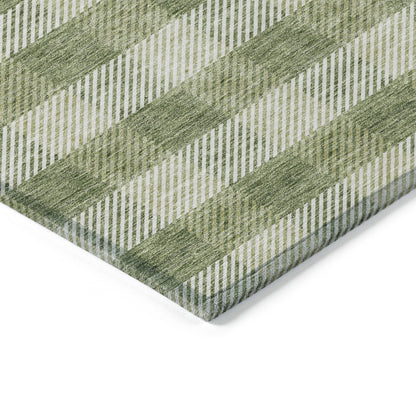 Tabselect Home Line 5' X 8' Green And Light Green Plaid Washable Indoor Outdoor Area Rug
