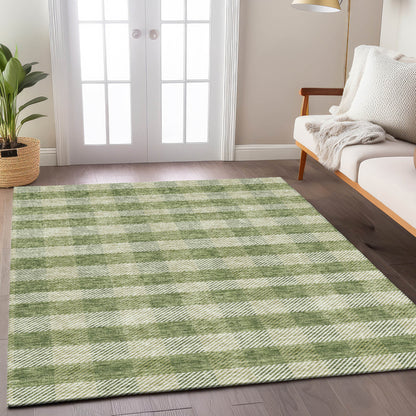 Tabselect Home Line 5' X 8' Green And Light Green Plaid Washable Indoor Outdoor Area Rug