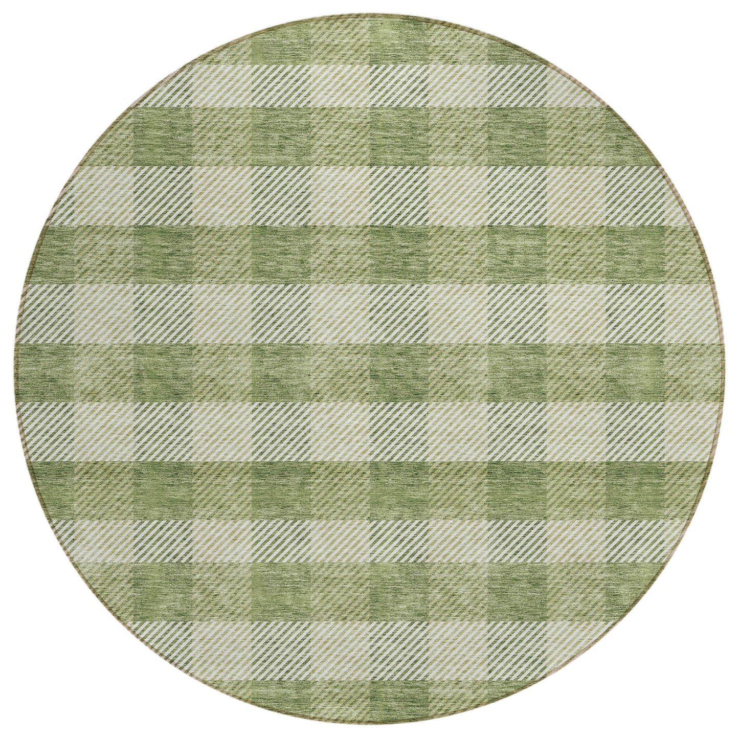 Tabselect Home Line 8' Green And Light Green Round Plaid Washable Indoor Outdoor Area Rug