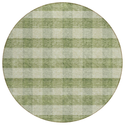 Tabselect Home Line 8' Green And Light Green Round Plaid Washable Indoor Outdoor Area Rug