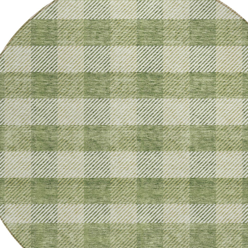Tabselect Home Line 8' Green And Light Green Round Plaid Washable Indoor Outdoor Area Rug