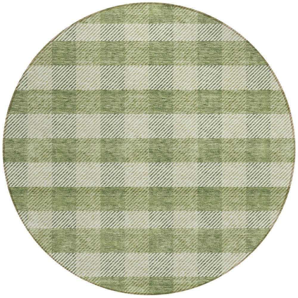 Tabselect Home Line 8' Green And Light Green Round Plaid Washable Indoor Outdoor Area Rug