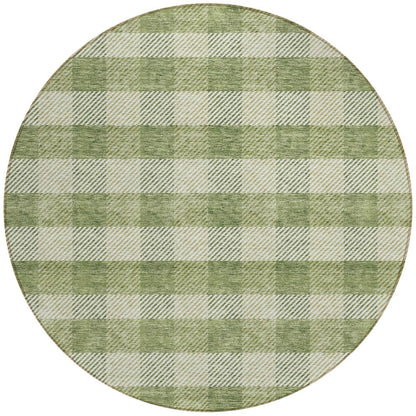 Tabselect Home Line 8' Green And Light Green Round Plaid Washable Indoor Outdoor Area Rug