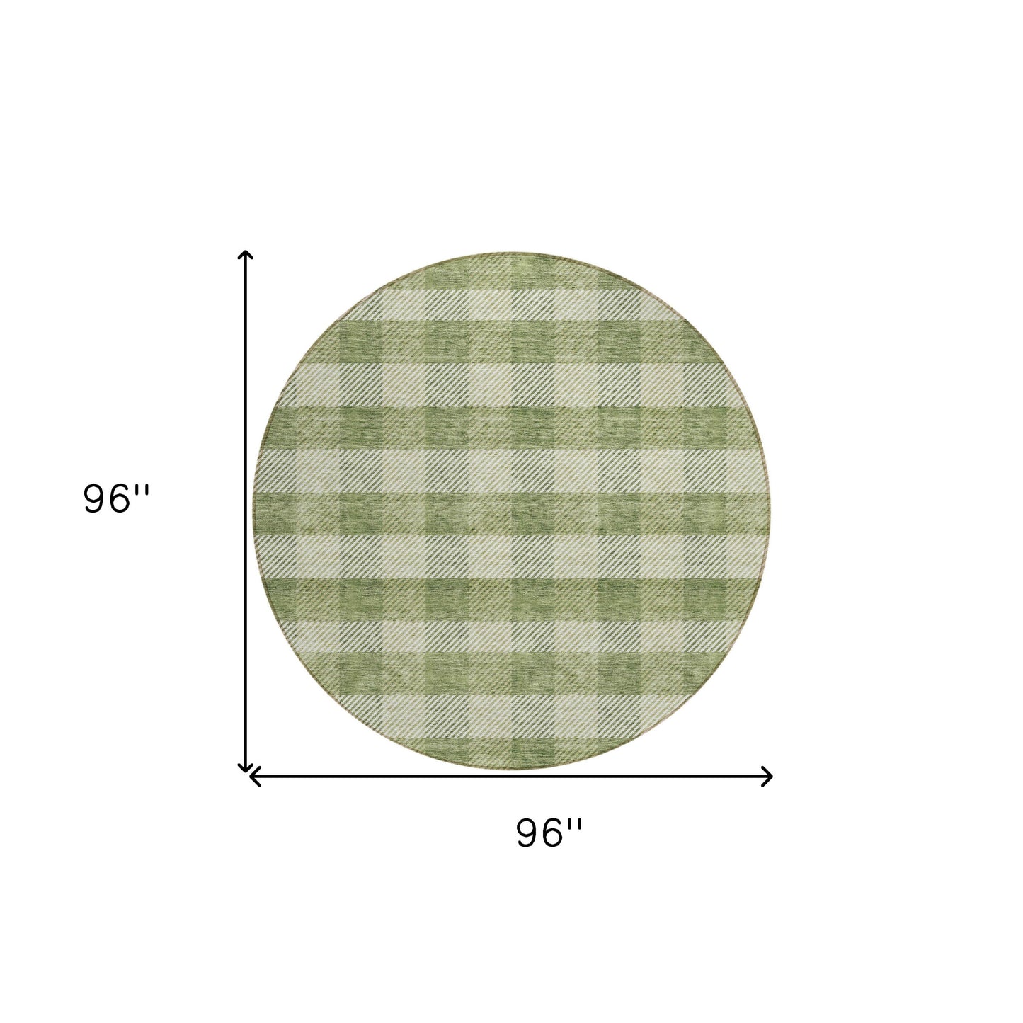 Tabselect Home Line 8' Green And Light Green Round Plaid Washable Indoor Outdoor Area Rug
