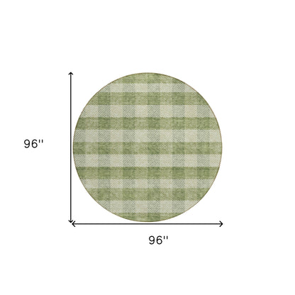 Tabselect Home Line 8' Green And Light Green Round Plaid Washable Indoor Outdoor Area Rug