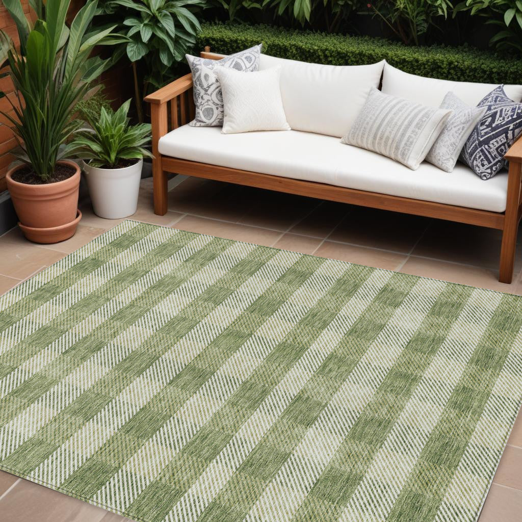 Tabselect Home Line 8' X 10' Green And Light Green Plaid Washable Indoor Outdoor Area Rug