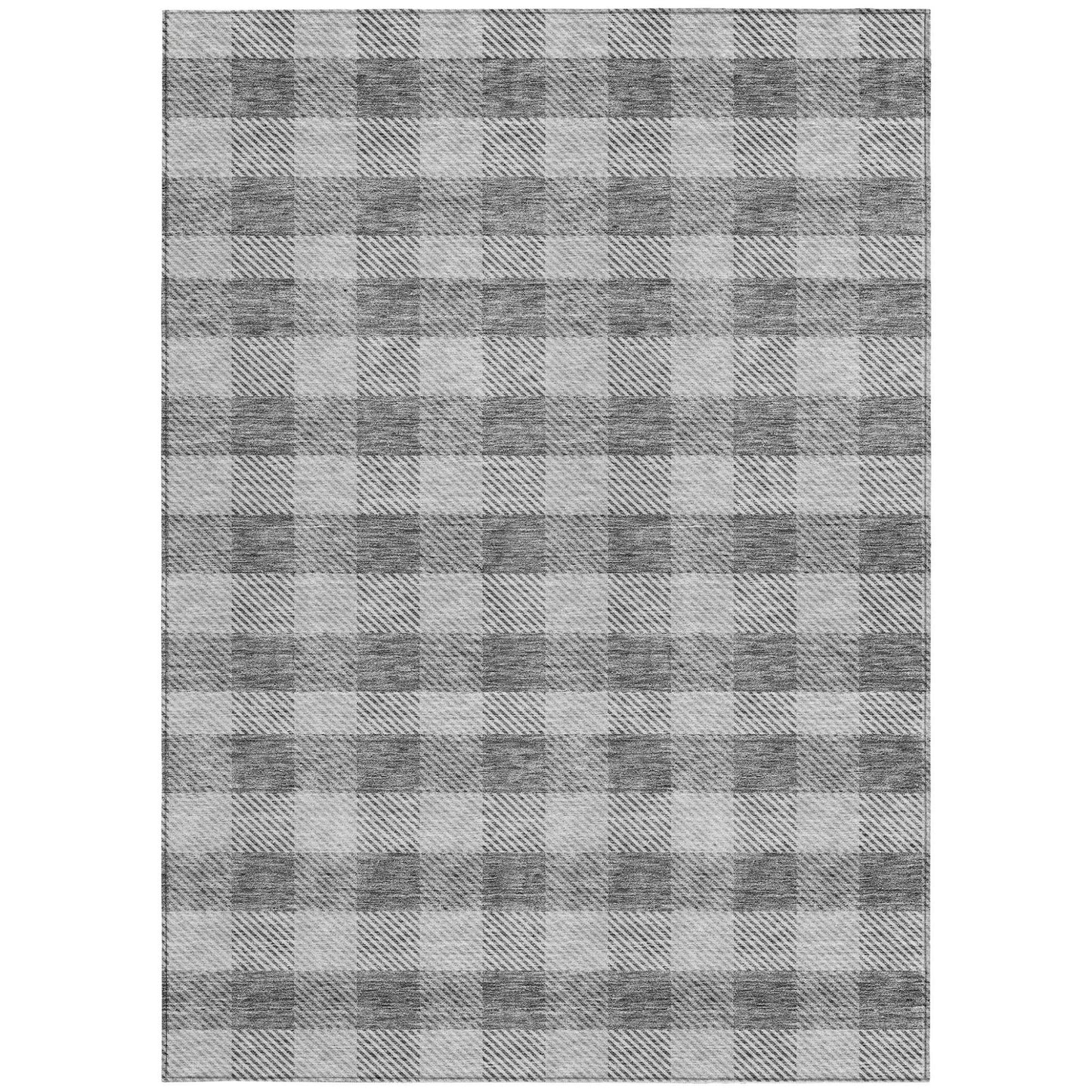 Tabselect Home Line 5' X 8' Gray And Charcoal Plaid Washable Indoor Outdoor Area Rug