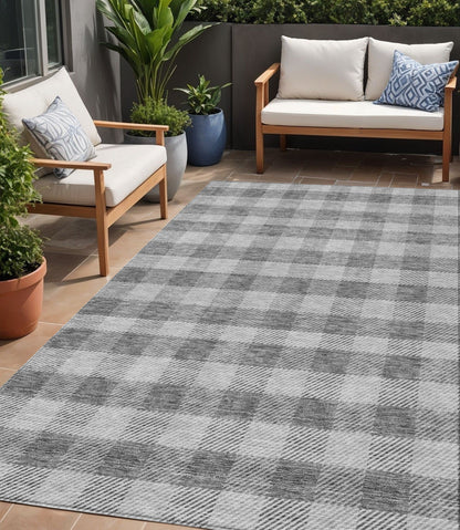 Tabselect Home Line 5' X 8' Gray And Charcoal Plaid Washable Indoor Outdoor Area Rug