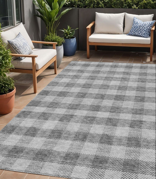 Tabselect Home Line 5' X 8' Gray And Charcoal Plaid Washable Indoor Outdoor Area Rug
