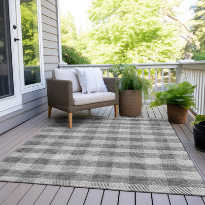Tabselect Home Line 5' X 8' Gray And Charcoal Plaid Washable Indoor Outdoor Area Rug