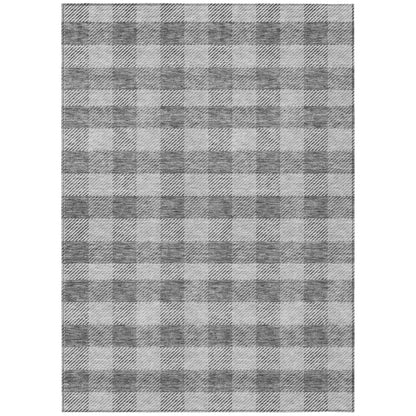 Tabselect Home Line 5' X 8' Gray And Charcoal Plaid Washable Indoor Outdoor Area Rug