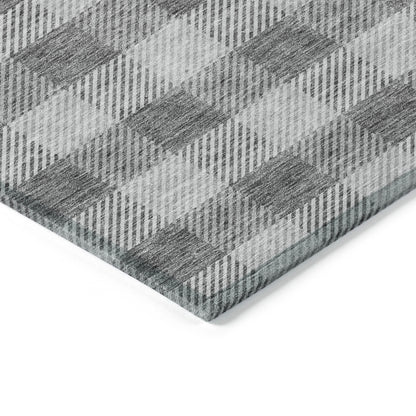 Tabselect Home Line 5' X 8' Gray And Charcoal Plaid Washable Indoor Outdoor Area Rug