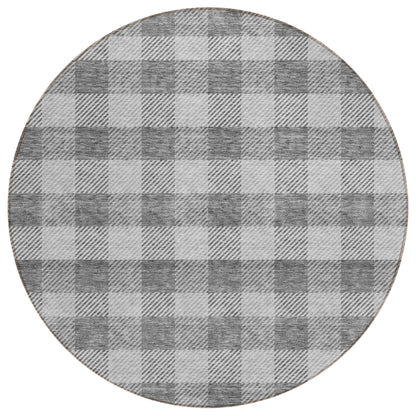 Tabselect Home Line 8' Gray And Charcoal Round Plaid Washable Indoor Outdoor Area Rug