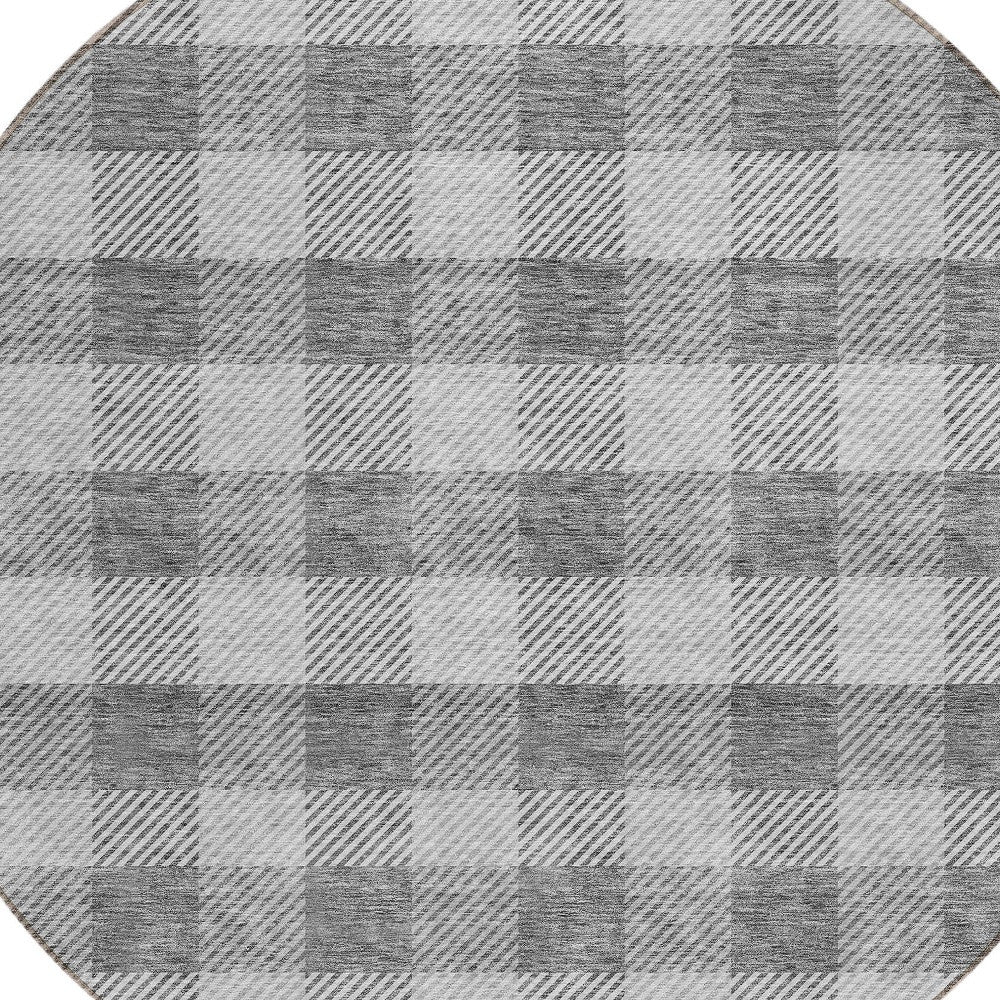 Tabselect Home Line 8' Gray And Charcoal Round Plaid Washable Indoor Outdoor Area Rug