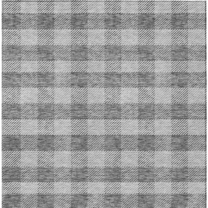 Tabselect Home Line 8' X 10' Gray And Charcoal Plaid Washable Indoor Outdoor Area Rug