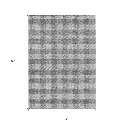 Tabselect Home Line 8' X 10' Gray And Charcoal Plaid Washable Indoor Outdoor Area Rug