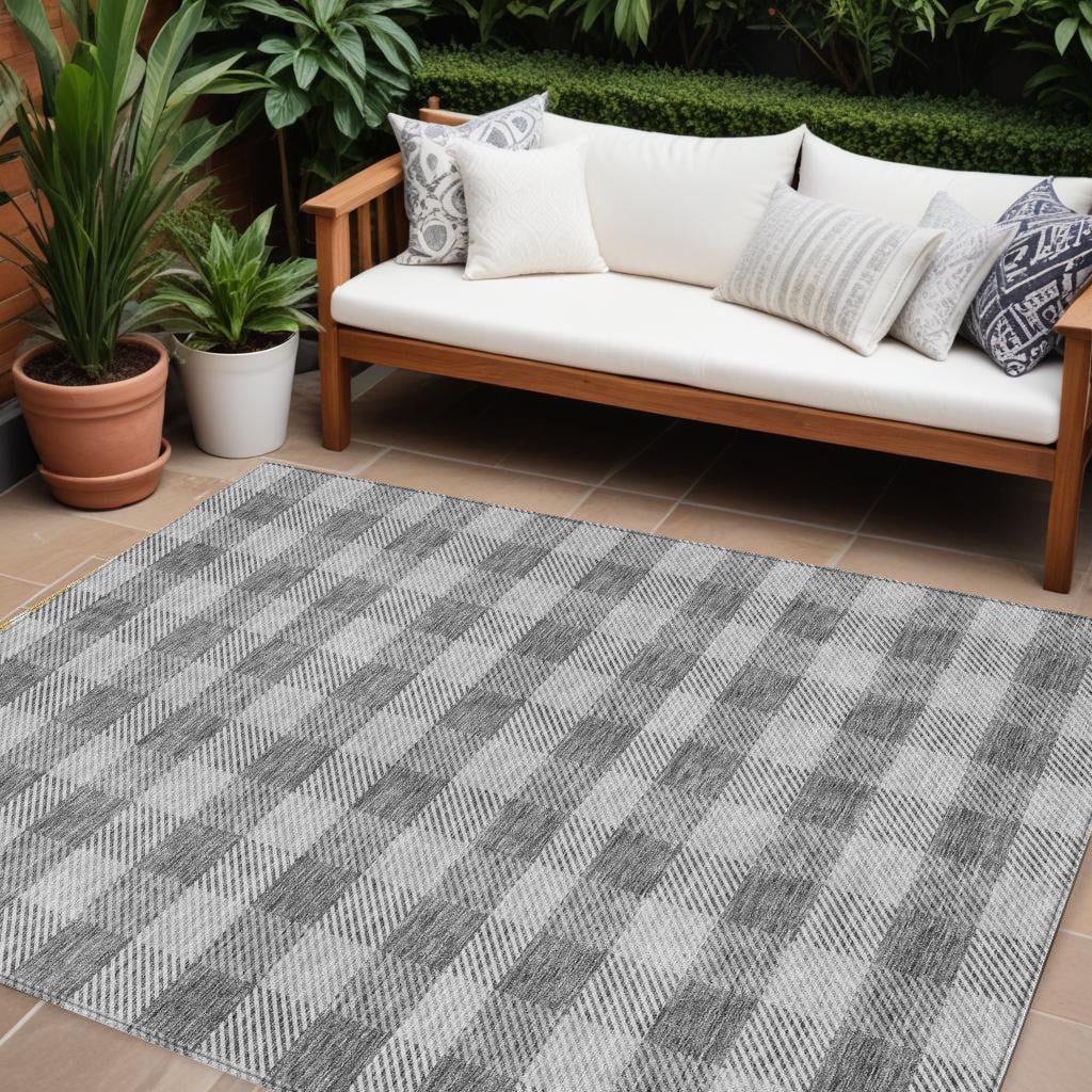 Tabselect Home Line 8' X 10' Gray And Charcoal Plaid Washable Indoor Outdoor Area Rug