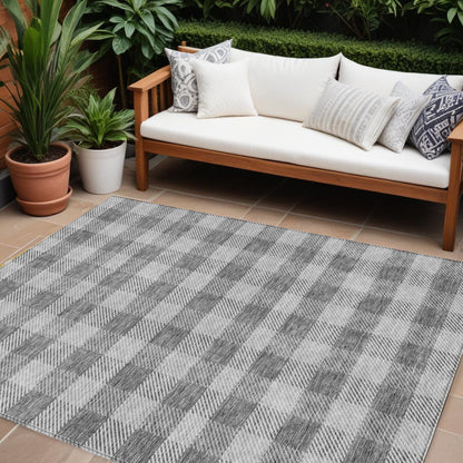 Tabselect Home Line 8' X 10' Gray And Charcoal Plaid Washable Indoor Outdoor Area Rug