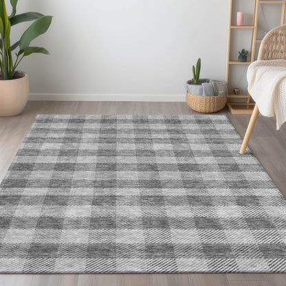 Tabselect Home Line 8' X 10' Gray And Charcoal Plaid Washable Indoor Outdoor Area Rug