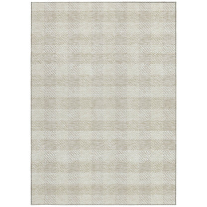 Tabselect Home Line 5' X 8' Ivory And Beige Plaid Washable Indoor Outdoor Area Rug