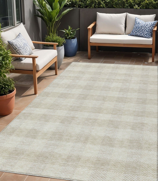 Tabselect Home Line 5' X 8' Ivory And Beige Plaid Washable Indoor Outdoor Area Rug