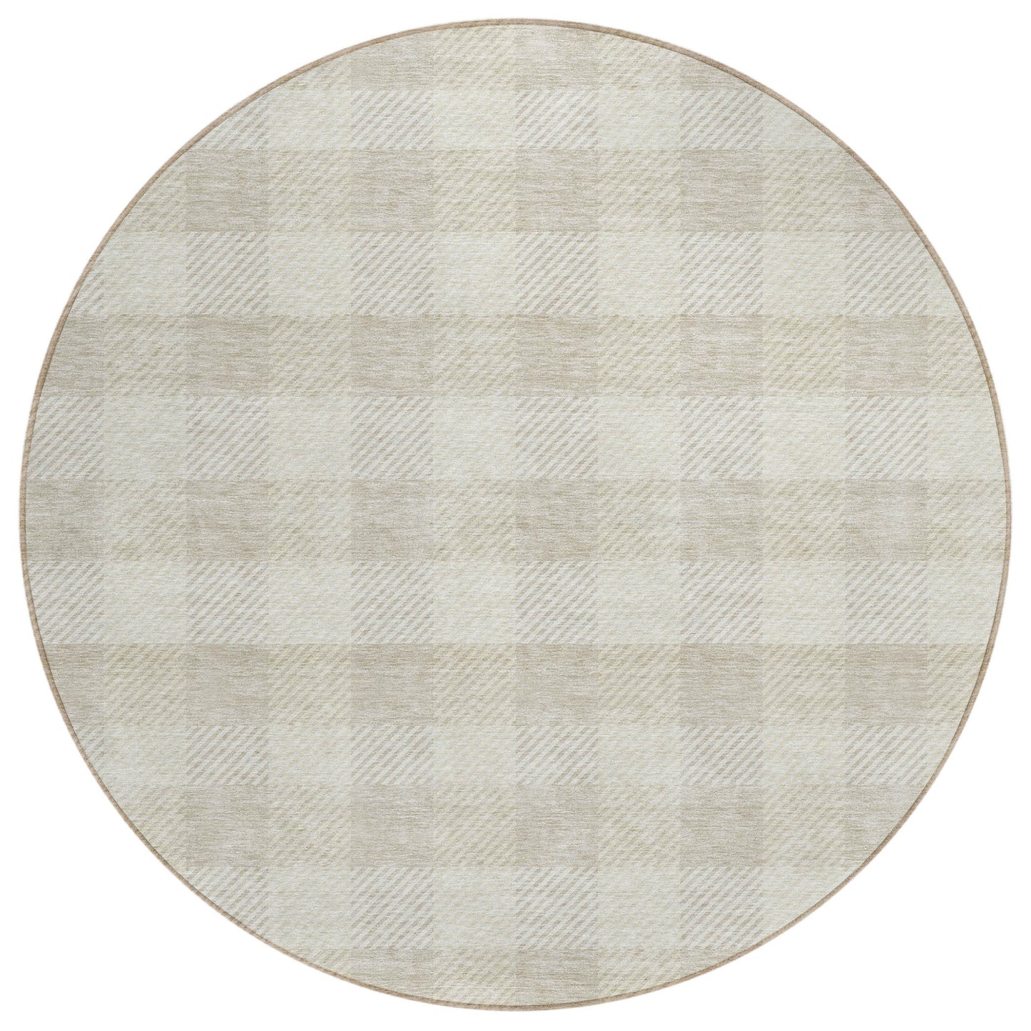Tabselect Home Line 8' Ivory And Beige Round Plaid Washable Indoor Outdoor Area Rug