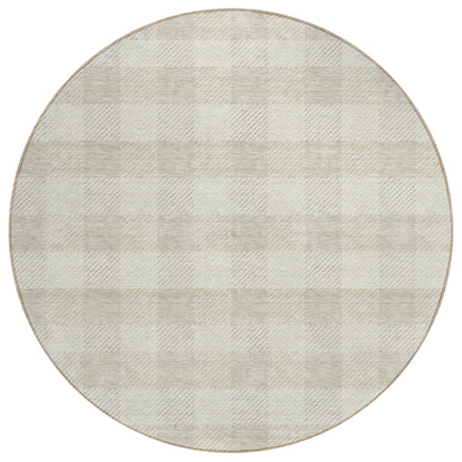 Tabselect Home Line 8' Ivory And Beige Round Plaid Washable Indoor Outdoor Area Rug